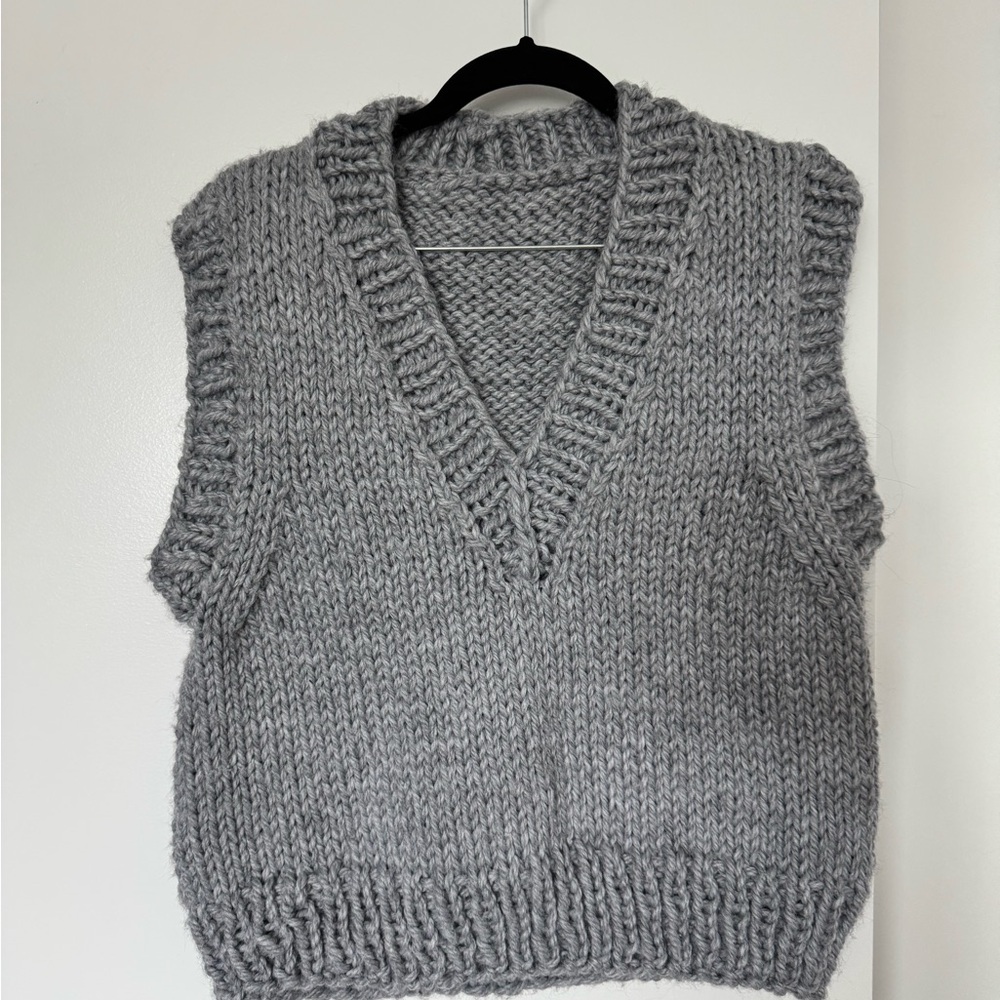 Cozy Gray Handmade Knit Sweater Vest
